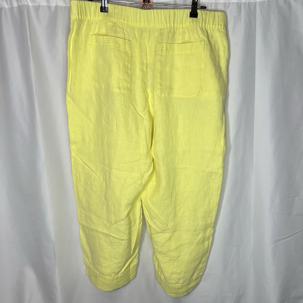 PURE J JILL Women’s Yellow Elastic Waist Cropped Wide Leg Pants Sz L 100% Linen